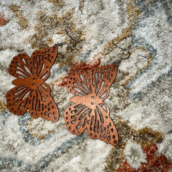 Handmade Butterfly Wooden Earrings - Picture 3 of 4